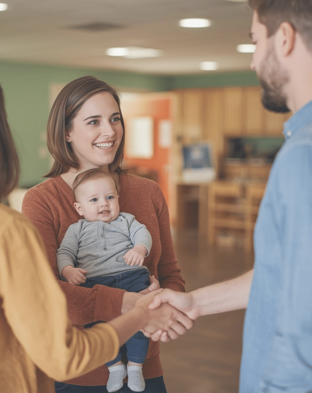 Daycare Tours in Houston 20 Questions You Must Ask theRUE Postnatal postnatal Featured Image Blog Daycare Tours In Houston 20 questions to ask a husband shaking hands with caregiver